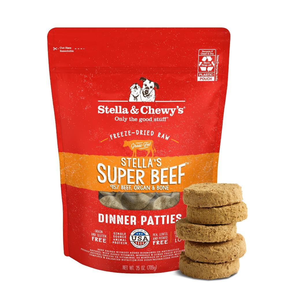Stella & Chewy's Freeze-Dried Raw Dinner Patties - Beef Recipe - High Protein Grain-Free Puppy & Dog Food - Perfect For Picky Eaters - 25 oz
