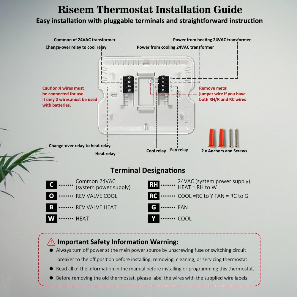 NonProgrammable Thermostat for Home, Single-Stage Systems,Digital Energy-Saving Thermostat,1 Heat/1 Cool, Easy DIY Install,White Backlight