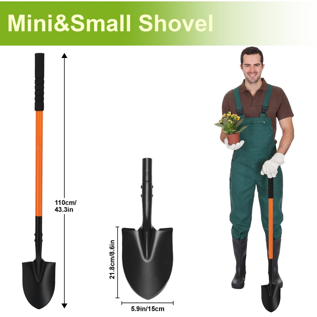 Small Shovel 43.3Inch Durable Metal Shovel for Digging Small Spade Shovel Garden Shovel for Gardening Digging Camping Farming and Outdoors, Orange