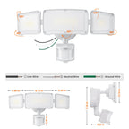 LEPOWER LED Security Lights Motion Sensor Light Outdoor, 38W 4200LM Light, 5500K, IP65 Waterproof, 3 Head Detected Flood Light for Garage, Yard, Porch (White)