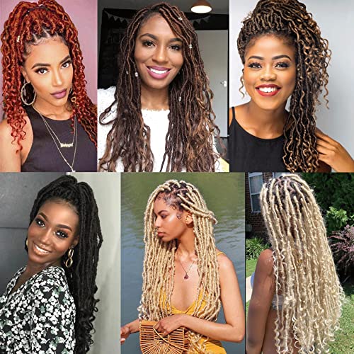 Leeven 24 Inch Ombre Red Goddess New Faux Locs Crochet Hair 7 Packs Boho Soft Locs Crochet Braids Hair With Curly Ends Synthetic Locs Braiding Hair for Women 12 Strands/Pack (T350#)