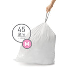 simplehuman Code M 100 Liners, 50% Recycled Custom Fit Bin Bags in Dispenser Packs with Durable Drawstring Tie Handle, 45L, White