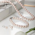 AOOVOO Pink Pearl Necklace Set for Women, 8mm Round Shell Pearl Includes Stunning Bracelet and Dangle Earrings 3 Piece Jewelry, Birthday Wedding Gifts for Her