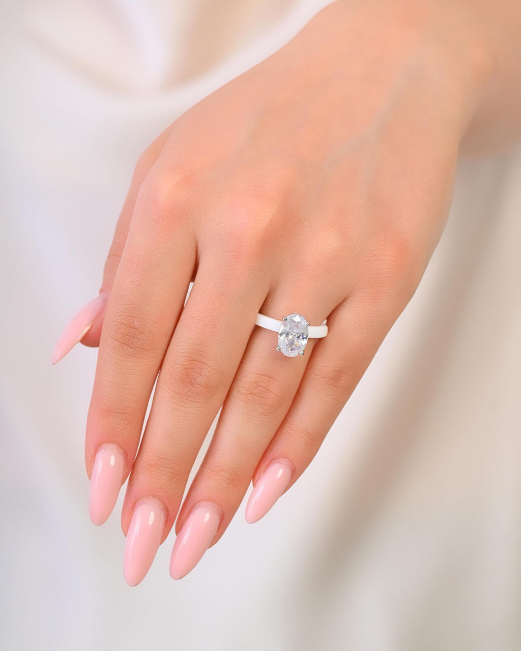 Rinfit Thin Silicone Ring for Her, Oval Cut CZ Stone - Wht/Sil, Size 6