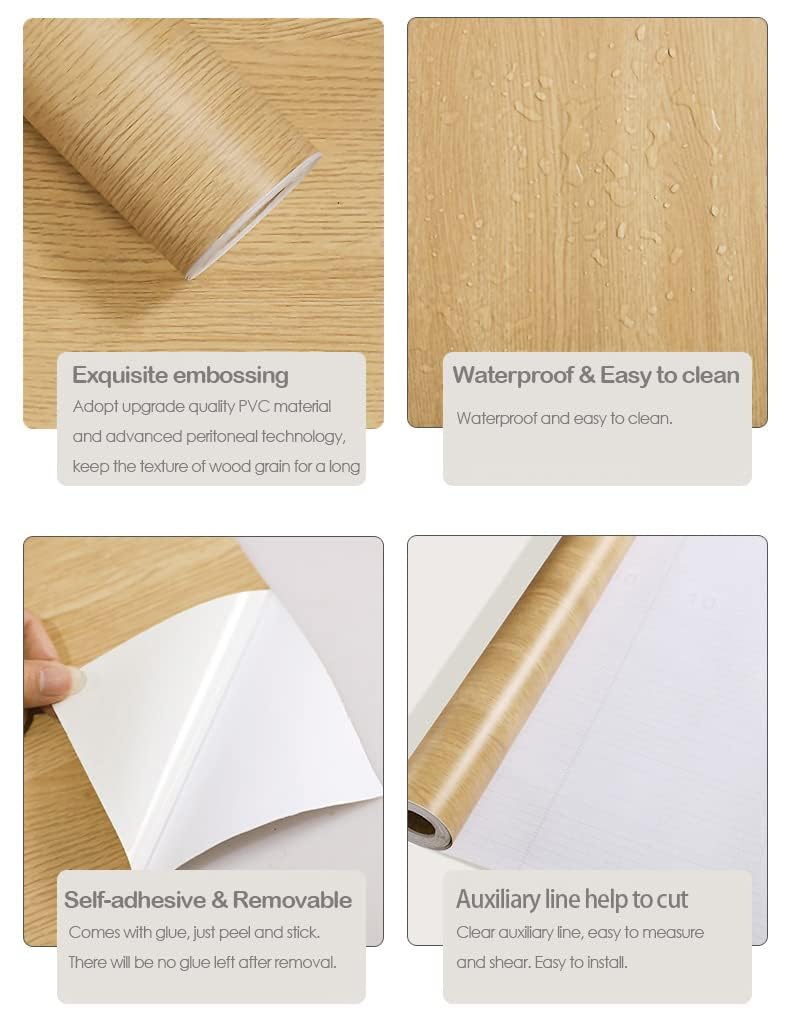 Sevalo Wood Contact Paper Wood Peel and Stick Wallpaper Light Wooden Grain Contact Paper for Cabinets and Drawers Self Adhesive Removable Wallpaper 17.7inW 276inL Oak Natural Easy to Install & Clean