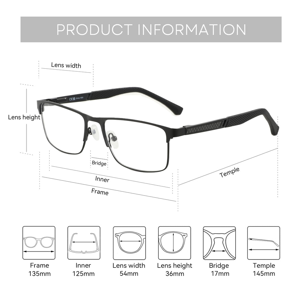 ZENOTTIC Blue Light Glasses Men : Black Reading Glasses Men - Square Frame Computer Glasses - Anti Glare Metal Readers - Middle-Aged Male Teachers in Virtual Classes (Black,1.75x)