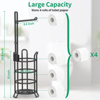 TomCare Toilet Paper Holder Toilet Paper Stand and Dispenser for 3 Spare Rolls Metal Wire Free-Standing Toilet Tissue Paper Roll Storage Shelf Bathroom Accessories Storage Organizer Black