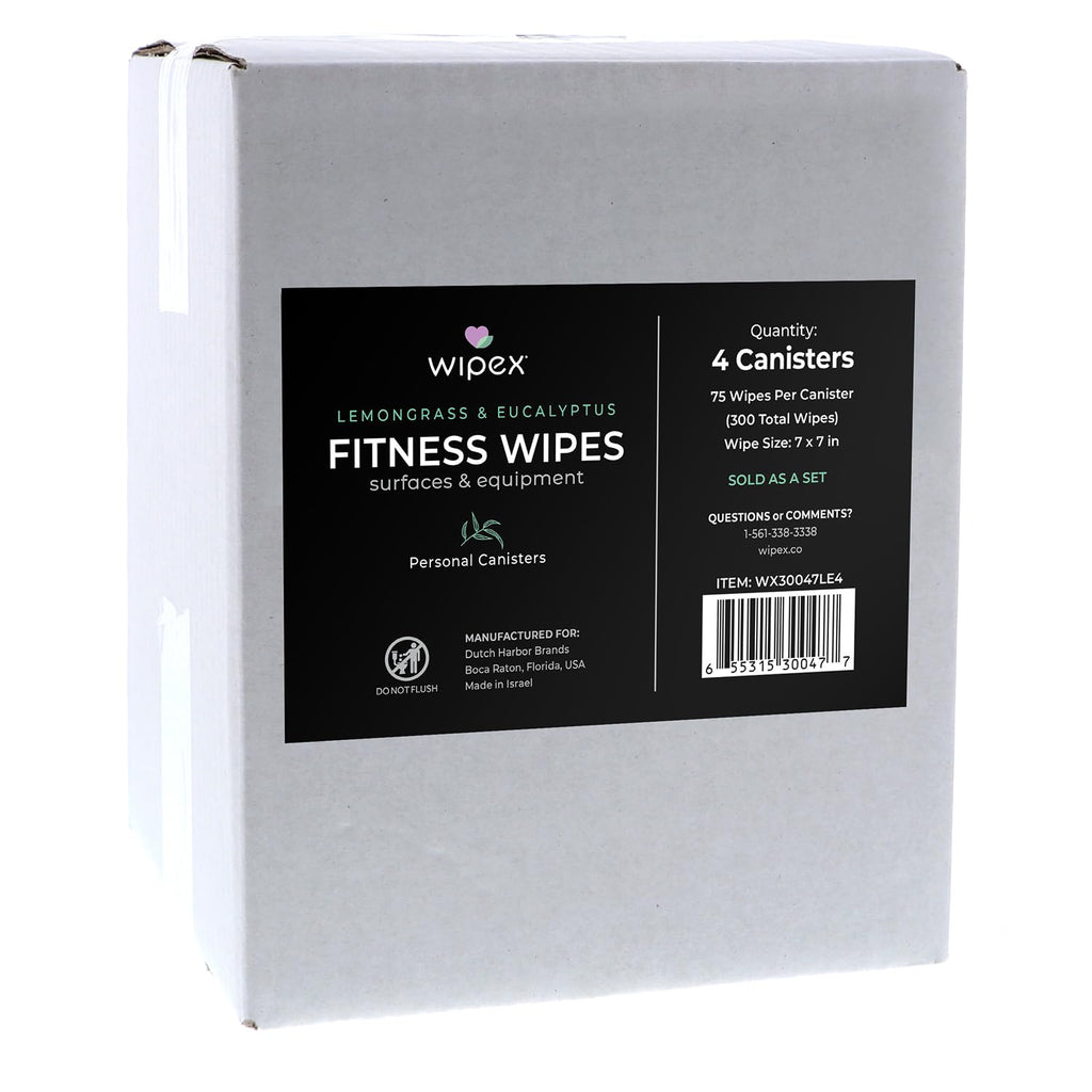 Wipex Natural Wipes for Fitness in Lemongrass & Eucalyptus, Gyms, Yoga, Peloton Cycles, Treadmills and Home, 75 Count (Pack of 4)