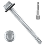 #12 x 3 (50 PCS) Metal Roofing Screws with Rubber Washer, Hex Head Self Tapping Screws for Metal, Self Drilling Sheet Metal Screw, Hex Bit Socket Included