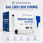 100 6ml Luer Lock Syringe without Needle, Disposable Luer Slip Tip Syringes - Non-Sterile, Latex-Free Plastic Dispenser by PlastCare USA