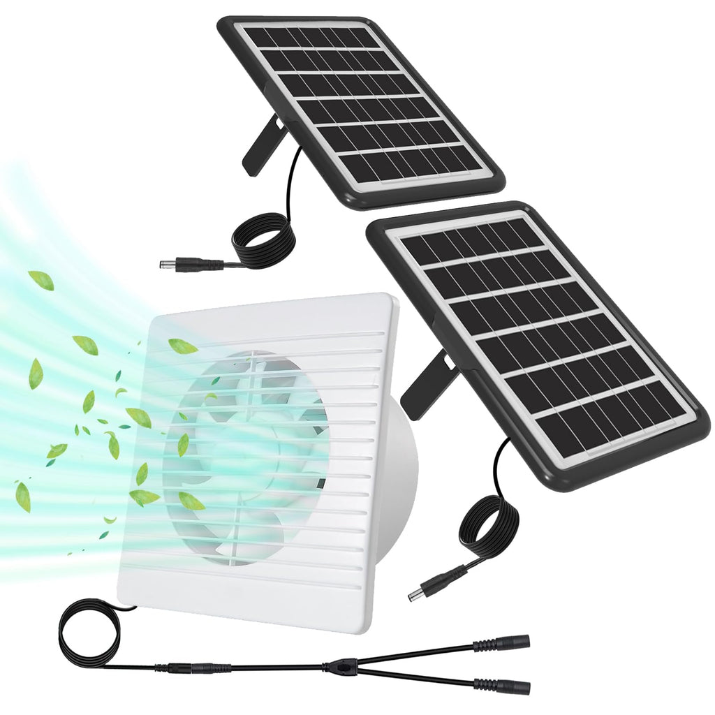 DELUMEE 8 Inch Solar Exhaust Fan, Dual Install-Free 25W Solar Panels, Waterproof for Outside, Cloudy Days Working, Solar Powered Fan for Air Circulation in Greenhouse, Pet House, Chicken Coop, Attic