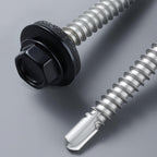 BNUOK #10 x 1 in Self-Drilling Metal Roofing Screws,Sheet Metal Roof Screw,EPDM Washer,Black Hex Head,with Hex Driver Bit(3LBs,304Pcs)