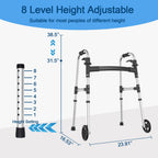 Loyoda Walkers for Seniors, Folding Walker with Ski Glides 5'' Front Wheel Medical Lightweight Walker Height Adjustable Aluminum Standard Walker for Handicap and Adults (Silver)