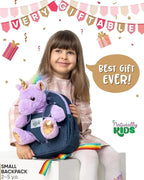 Naturally KIDS Toddler Backpack w. Plush Purple Unicorn Toy, Kids Gift 2-6