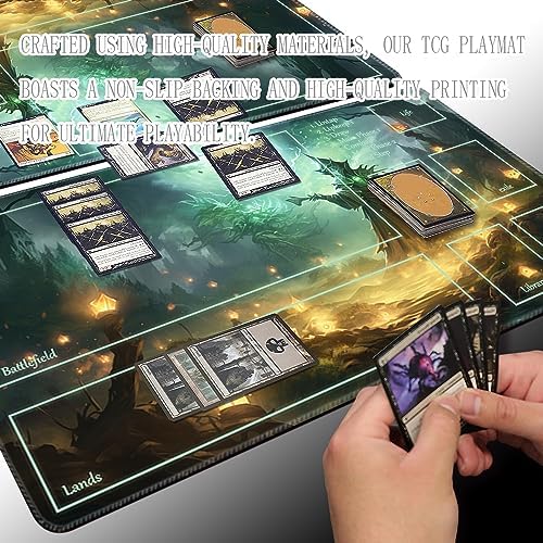 MTG Playmat Size 24x14in Free Storage Bags Non-Slip Backing Printing, Ideal for Card Game Enthusiasts TCG Playmat (with Zone,Evil in The Night)