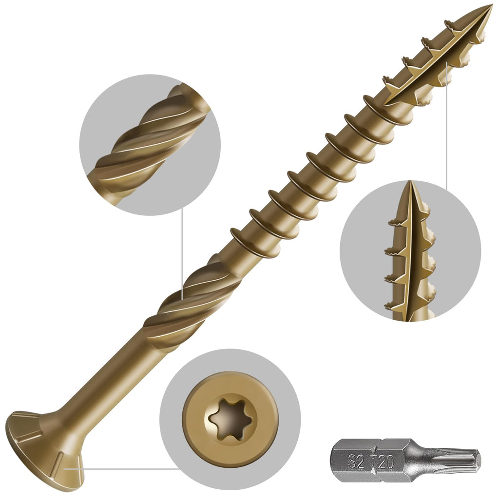 Wensilon #10 * 3" Deck Screws, (1030pcs) 15 lbs.Exterior Wood Screws, Rust Resistant epoxy Coated, Bronze, T25 Star Bit