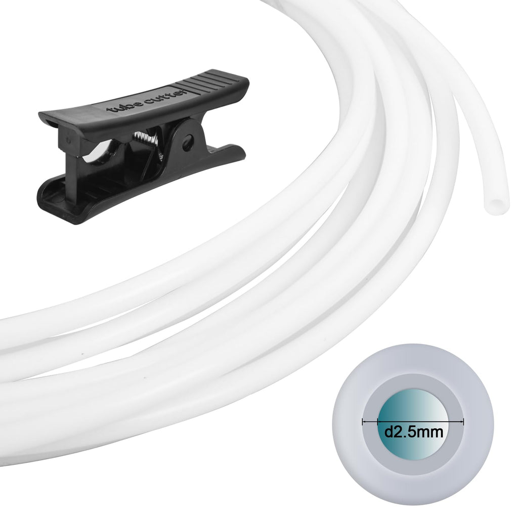 Asbrot Compatible with Bambu-Lab PTFE Tube 2.5mm ID×4mm OD, Length 5M/ 16.4ft, for BBL AMS X1/ X1C/ P1P/ P1S/ A1/ A1 Mini, Prusa MMU3/ Direct Drive Extruder (Cream Color), with Tubing Cutter