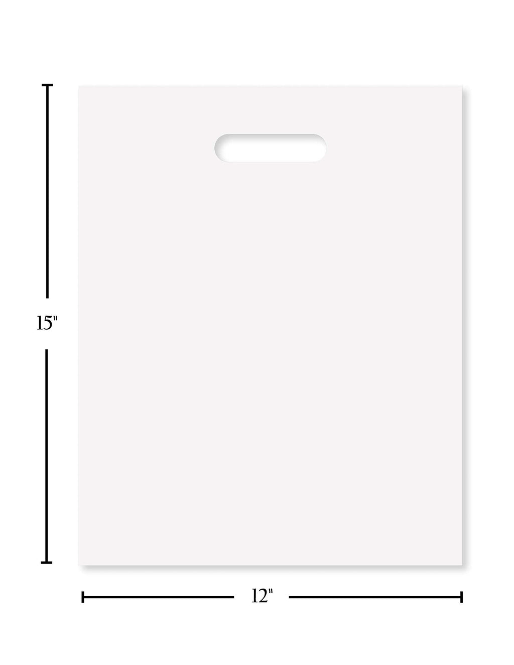 Purple Q Crafts Plastic Bag With Die Cut Handle Bag 12" x 15" White Plastic Merchandise Bags 200 Pack for Retail, Gifts, Trade Show and More