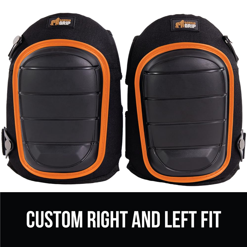GORILLA GRIP® Knee Pads for Work, All Day Comfort Gel Cushion and Soft Foam for Men and Women, Slip Resistant Heavy Duty Hard Cap, Adjustable Straps for Flooring, Construction and Gardening, Orange