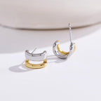 NOKMIT Two Tone Huggie Hoop Earrings for Women, Dainty 14K Gold and Silver Mixed Metal C Shaped Hoops, Small Multi Statement Geometric Earrings, Plain High Polish Non Tarnish Jewelry Gifts