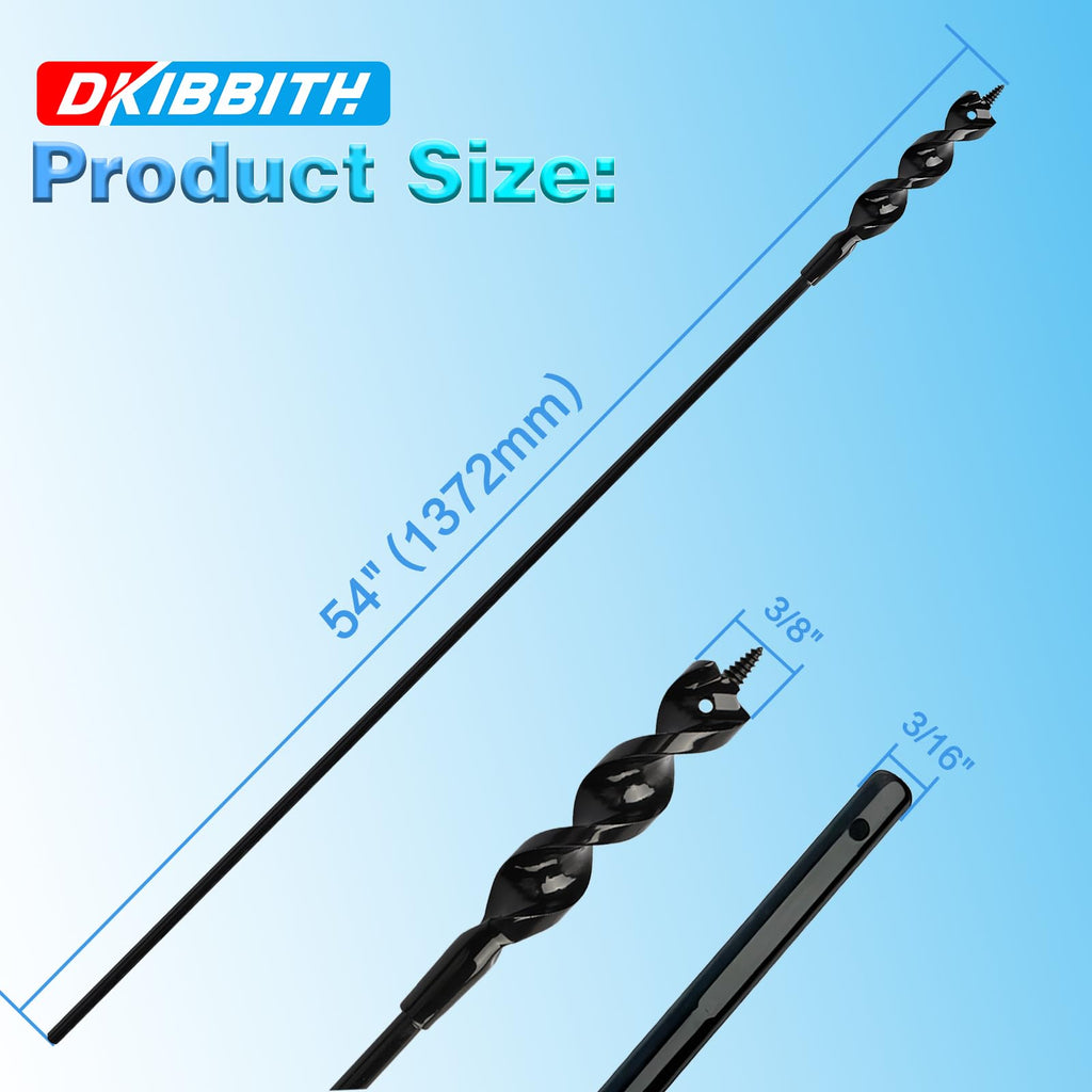 Flexible Installer Drill Bit for Pulling Wires Through Walls Ceilings and Sidewalks, 54-Inch Long, 3/8-Inch Auger with a Fish Eye Hole and Screw Point, 3/16" 3-Flat Anti-Slip Shank.