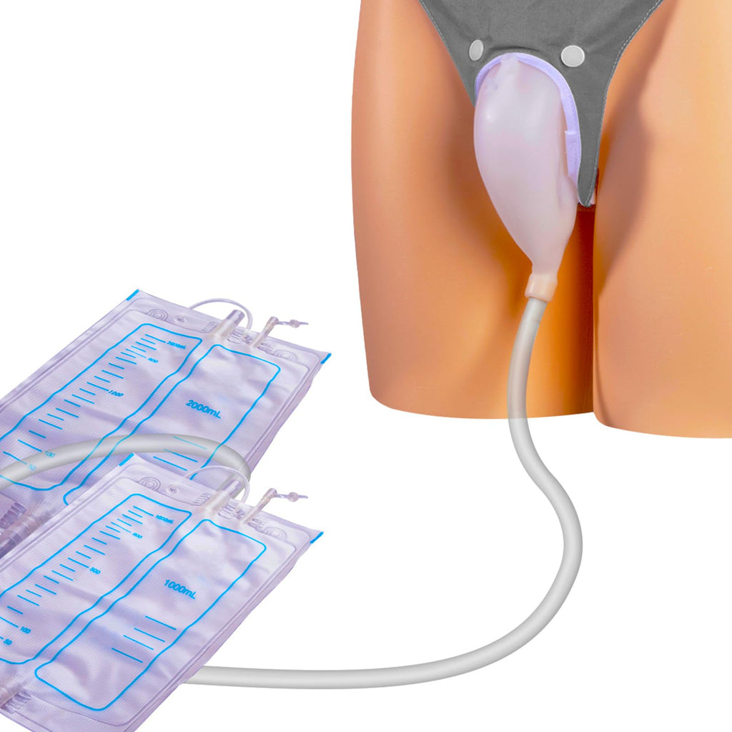 YOOGUSTO Wearable Urinal Bag with Reusable Silicone Urine Catheter Bag (2000ml & 1000ml), Portable External Urine Collector Bag for Elderly Men Grey