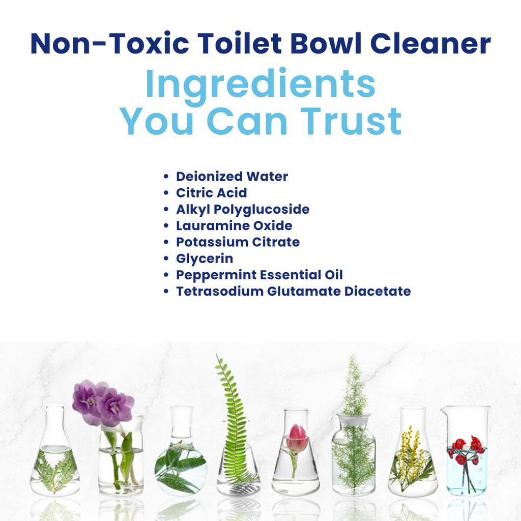 Truly Free Toilet Bowl Cleaner - Heavy-Duty Stain Remover - Septic Safe, Plant-Based Formula - Fresh Peppermint Scent - 2 Refills (3oz) with Empty Refillable Bottle