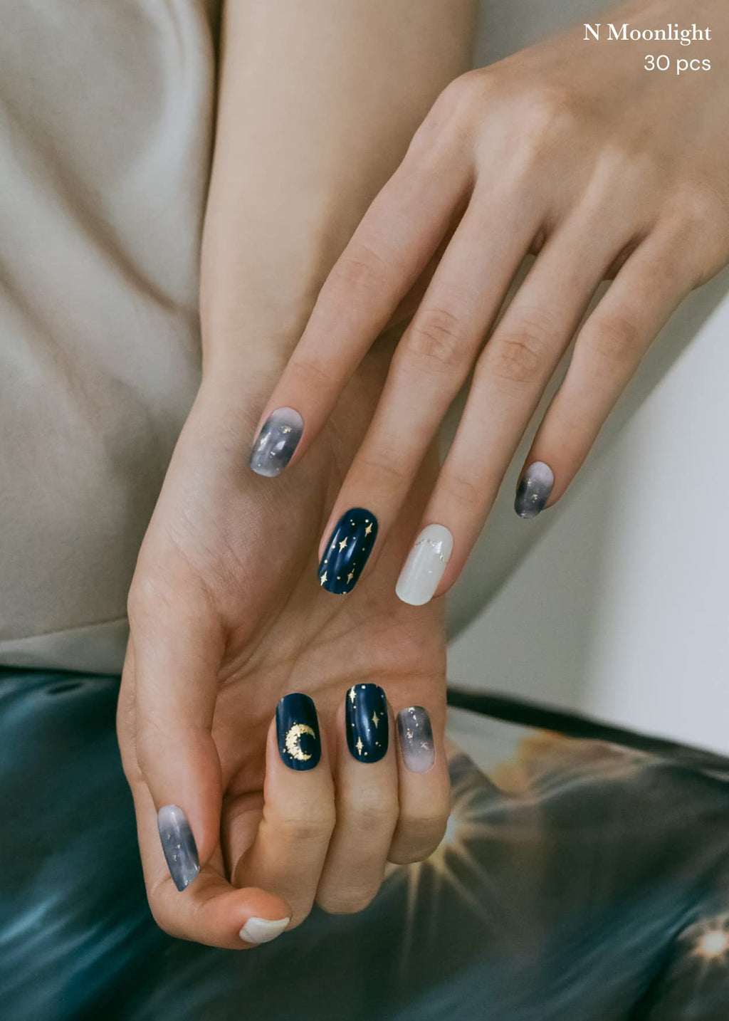 ohora Semi Cured Gel Nail Strips (N Moonlight) - Halloween Nails, Salon-Quality, Works with Any Lamps, Long Lasting, Easy to Apply & Remove - Includes 2 Prep Pads, Nail File & Wooden Stick