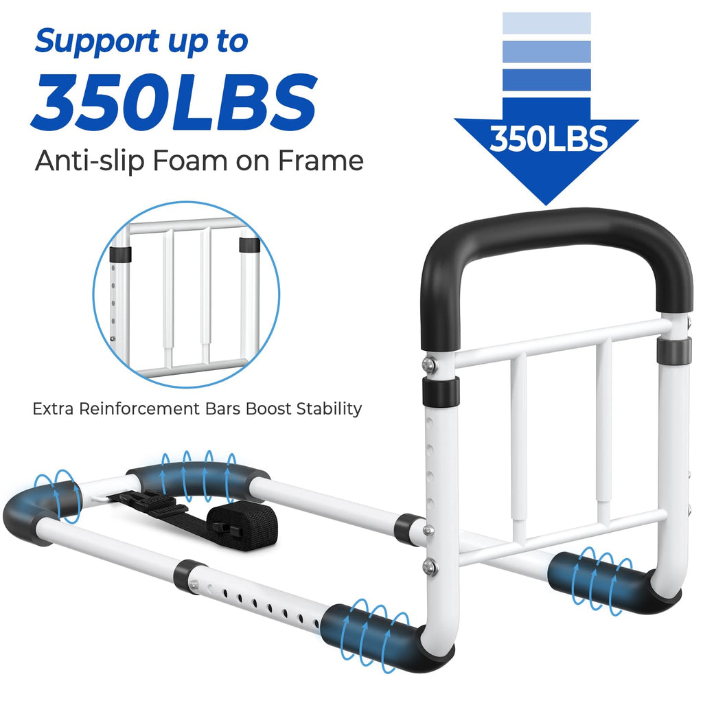 BigDolphin Bed Rails for Elderly Adults - ASTM Approved Adjustable Bed Cane with Non-Slip Ergonomic Handle & Storage Pocket, Bed Railings for Seniors Hold up to 350 LBS, Tool-Free