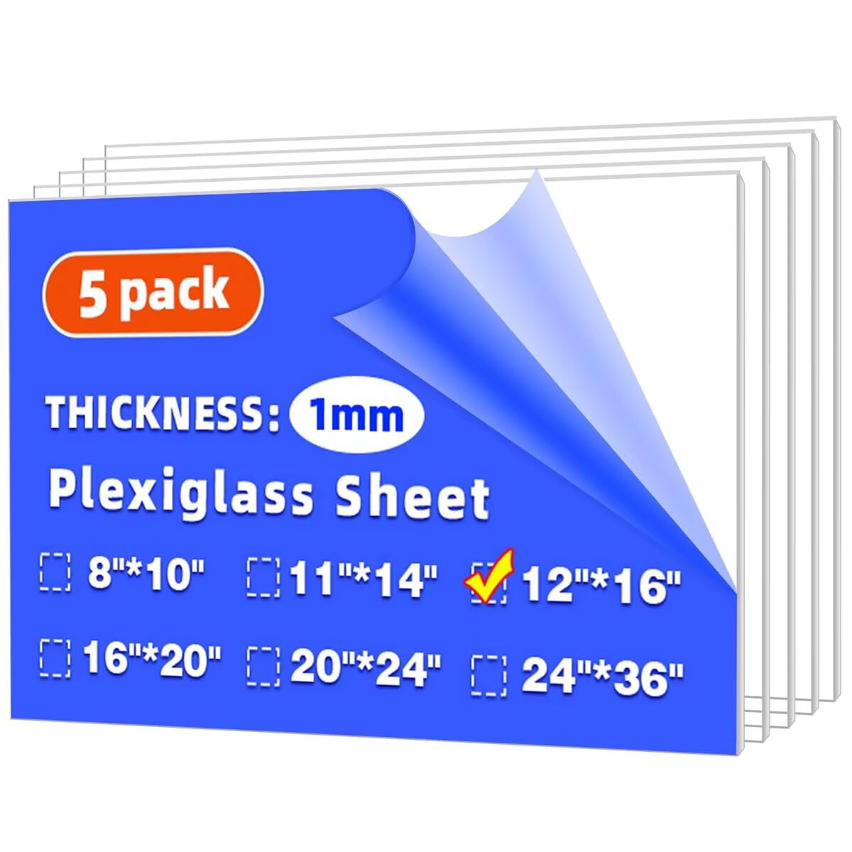 (5 Pack) 12" x 16" Plexiglass Sheets 1mm Thick, Clear Acrylic Sheets Panel Cut to Size Plexiglass Acrylic Board, Cut with Engraver, Power Saw or Hand Tools, No Laser Cut.