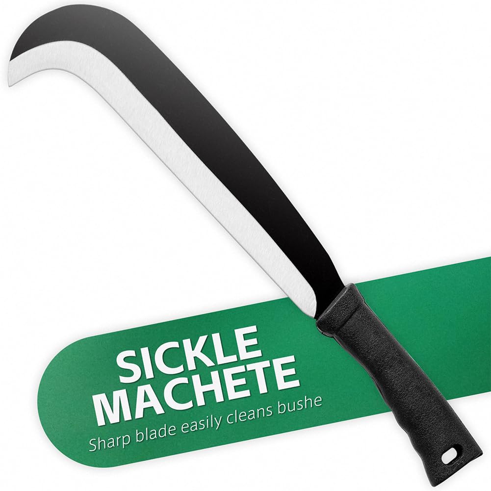 Sickle Machete for Yard Work Machetes for Cutting Trees Billhook Brush Clearing Sickle Garden Tool Brush Axe Harvest Knife Heavy Duty Machete with Curve Blade Grass Sickle for Gardening,Weeding