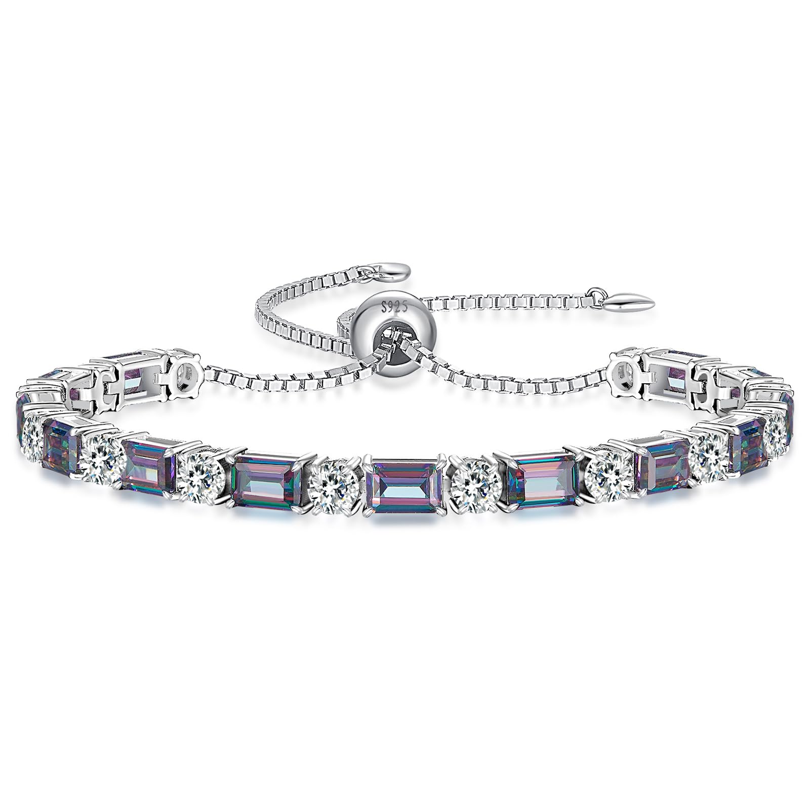 ETERMBOL Birthstone Tennis Bracelets for Women White Gold Sterling Silver Gemstone Bracelets Adjustable Chain 6-9 Inchs Jewelry Anniversary Birthday Gifts for Women Mom Wife Her