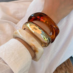 AVOGIR Chunky Acrylic Bangle Bracelet for Women Colorful Resin Bracelets Trendy Stack Statement Cuff Jewelry Gift (Gold 02)