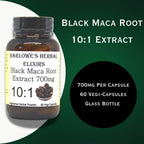 Barlowe's Herbal Elixirs Black Maca | Peruvian Maca Root Extract | 700 mg per Capsule | 60 Veggie Capsules (Vegan, Kosher, Halal) | | Glass Bottle | Third Party Tested