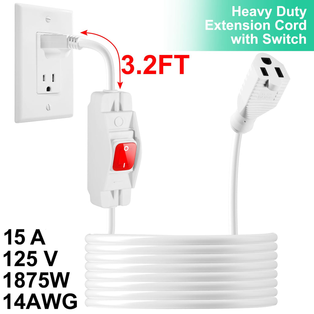 Outdoor Waterproof Extension Cord with Switch - 3 Prong, On/Off Switch with SJTW Extension Cord, Heavy Duty, 125v/250v (25 Ft, White)