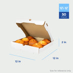 Karat Pizza Boxes 12" x 12" x 2" [50 Pack] White Corrugated Boxes | Ventilated, Grease-Resistant, Durable for Pizza, Catering or Shipping Use