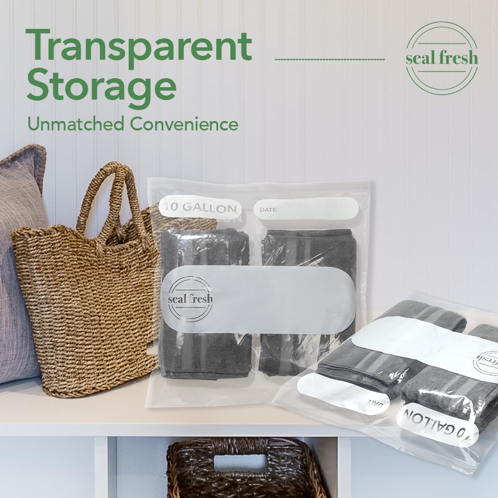 Seal Fresh 10 Gallon Large Plastic Storage Bags – 24" x 24" (30 Count) – Reusable XXL Extra Large Heavy Duty Clear Jumbo Freezer Zip Lock Bags with Sealable Zipper Top For Clothes, Travel, Moving