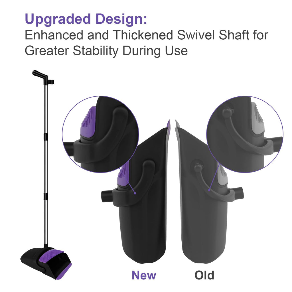 Broom and Dustpan Set, Upright Purple Broom with Dustpan Combo Set 51" Long Handle, Self Cleaning Dust Pan for Home, Kitchen and Office