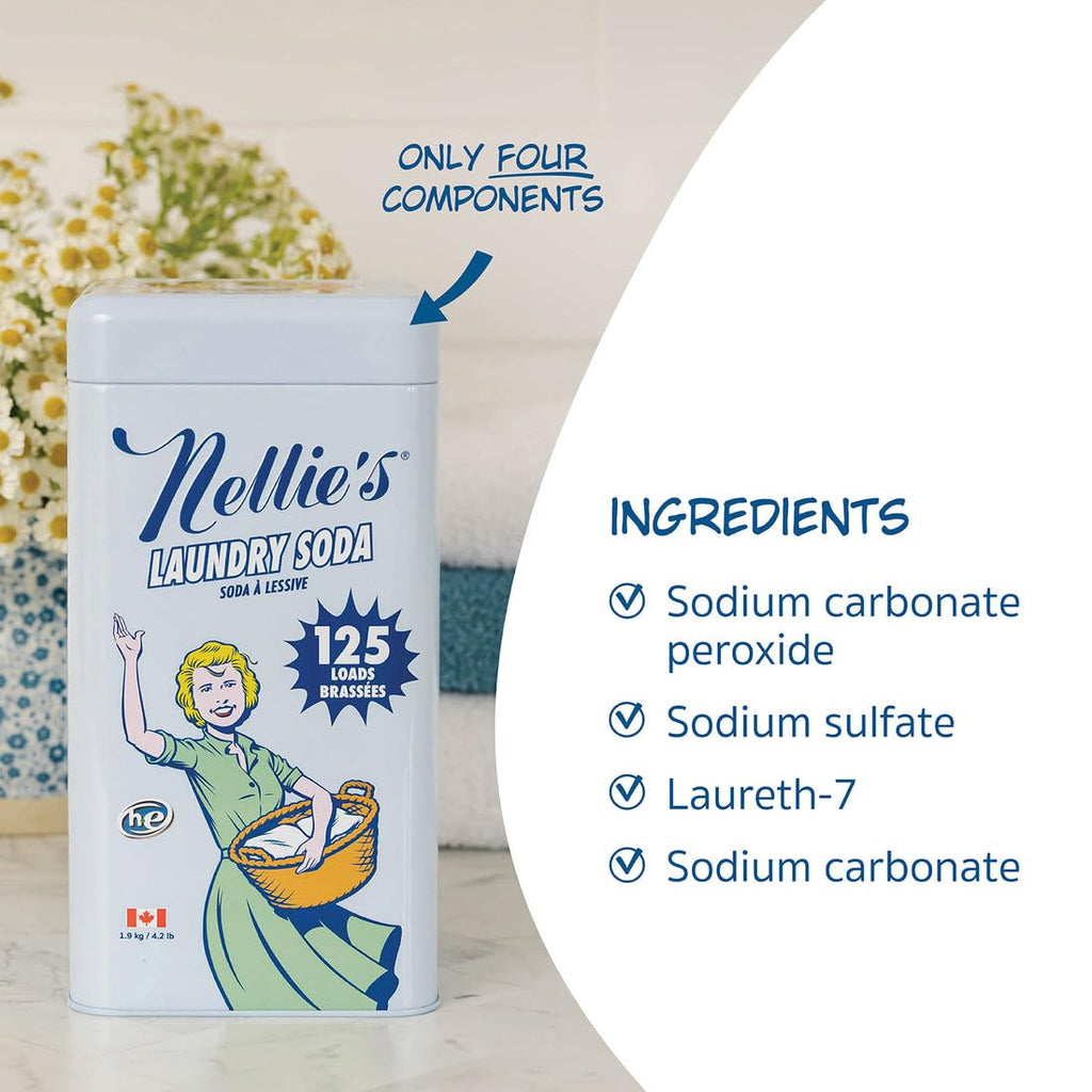 Nellie’s Laundry Soda 125 Loads – Laundry Powder Detergent – 4 Ingredients – No Residue – HE & Septic Safe – Made in Canada