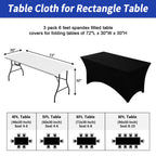 Fixwal 3 Pack 6FT Black Tablecloth Rectangle Spandex Fitted Table Cover