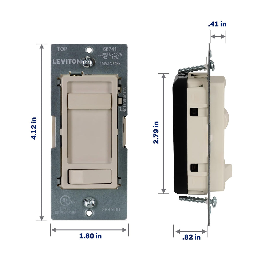 Leviton SureSlide LED Advanced Dimmer Switch for 150W Dimmable LED, Halogen and Incandescent Bulbs and Fixtures, 66741-T, Light Almond