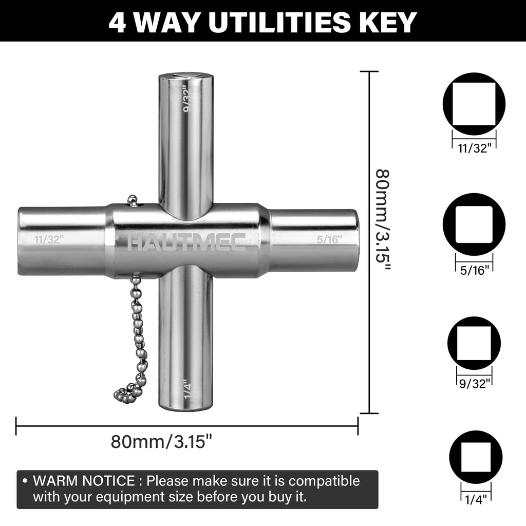HAUTMEC 4 Way Sillcock Water Key Set 2 PCS, Universal Cross Water Spigot Key, Zinc Alloy Multi-Function Utility Key for Silcock Key 4 Way Faucets Valves Spigots, HT0438-WK
