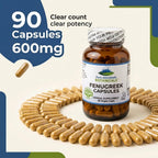 Pure Mountain Botanicals Fenugreek Capsules 600mg Organic - 90 Vegan Kosher Caps - Fenugreek Seed Supplement for Women and Men - Non-GMO Gluten Free - Fenogreco