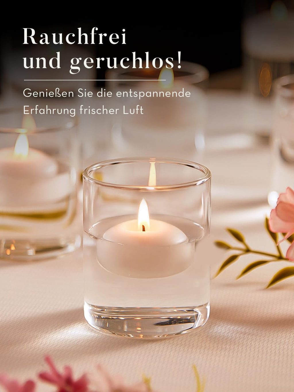 Ashlux 2 inch White Floating Candles, 5-6 Hours Burns 24 Pack Candles Set