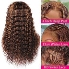 Ombre Highlight Deep Wave Lace Front Wigs Human Hair 4/27 Color 13x4 Curly Lace Front Wigs for Black Women 180% Density Human Hair wigs Pre Plucked with Baby Hair (4/27 Deep Wave Wig,18 Inch)