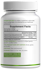 DEAL SUPPLEMENT Vitamin D3 2,000 IU + K2 MK7 50mcg Softgels | 2-in-1 Complex with Virgin Coconut Oil | Supports Heart, Bone, Teeth & Immune Health | Easy to Swallow