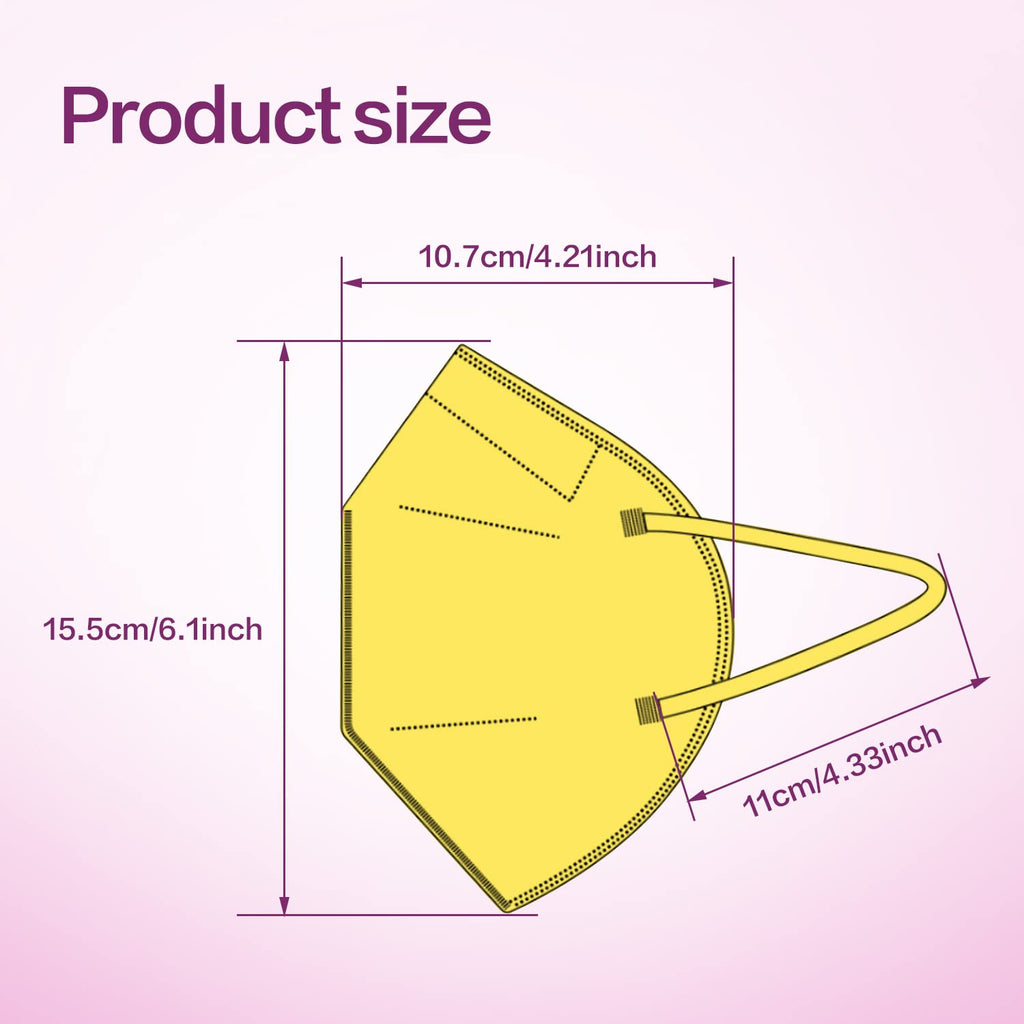 Miuphro KN95 Face Mask, 5-Layer Design Cup Dust Safety KN95 Masks 25 Pack, Yellow