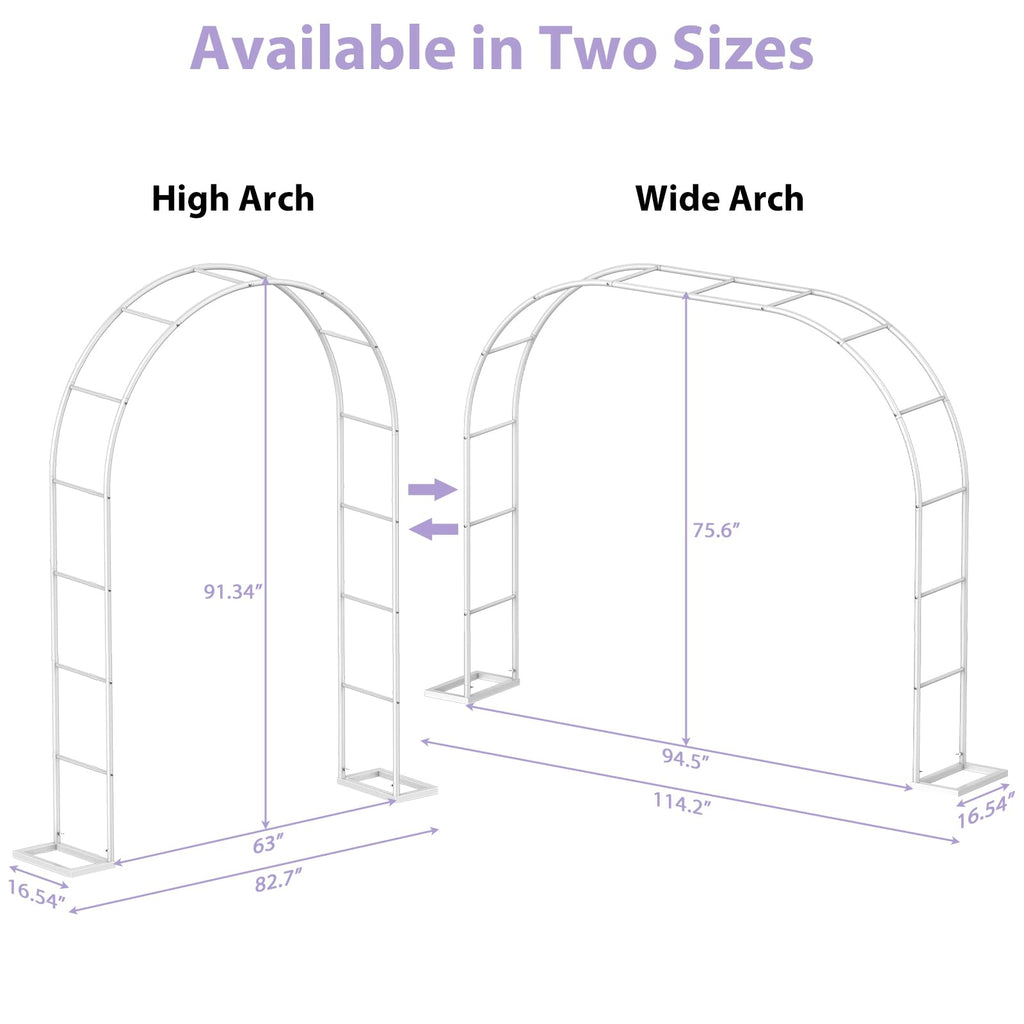 Sunexinlo Garden Arch Trellis with Base, 5.3'W x 7.6'H or 7.9'W x 6.3'H Wedding Arch, Metal Garden Trellis for Climbing Plants Outdoor Wedding Christmas Bridal Party Decoration, White