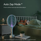 Rotating Head Rechargeable Electric Fly Swatter Racket Bug Zapper Racket Mosquito Zapper Indoor Bug Zapper Fruit Fly Zapper Spider Killer Gnat Trap Wasp Catcher, with a Telescopic Extension Wand