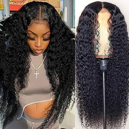 28Inch Deep Wave Lace Front Wigs Human Hair-13x4 HD Transparent Deep Wave Frontal Wigs Glueless Curly Wigs for Women 180% Density Curly Lace Front Wigs Human Hair Pre Plucked with Baby Hair